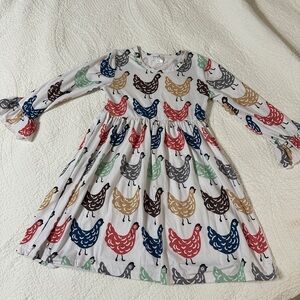 Colorful Chicken Print Kids Dress